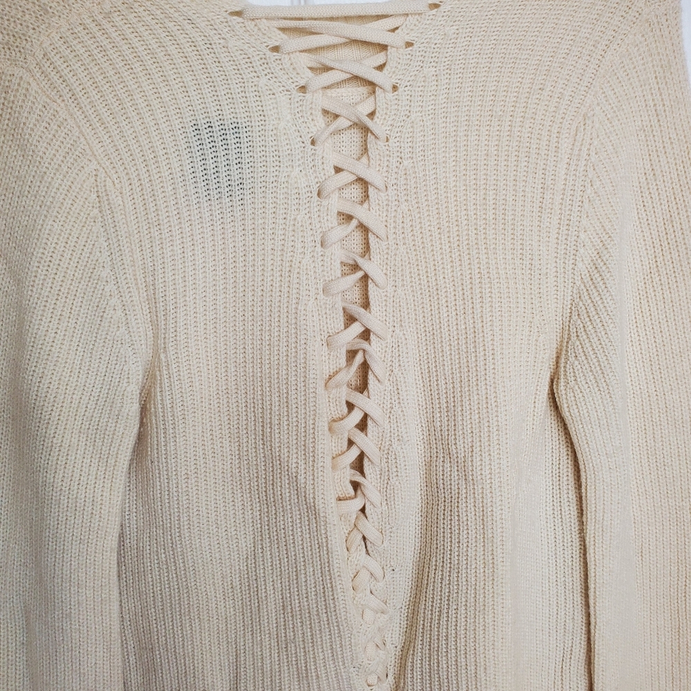 A.L.C Markell cashmere Wool blend Lace Up Sweater cream womens large #002 - Picture 10 of 10